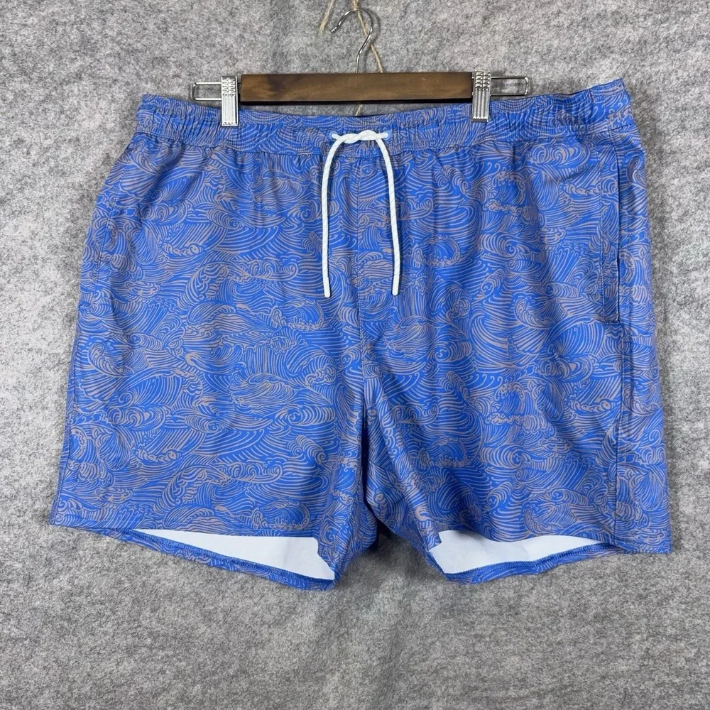 Wellen Performance Swim Trunks Mens 2XL Blue Ocean Waves‎ Lined Pockets
